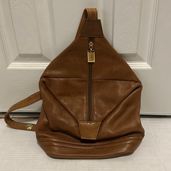 Tignanello Handbags - Tignanello Tan/Cognac Leather Single Strap Crossbody Backpack